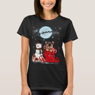 Camiseta Yorkie Terrier Santa Hat Snowman Boot Papais noeis