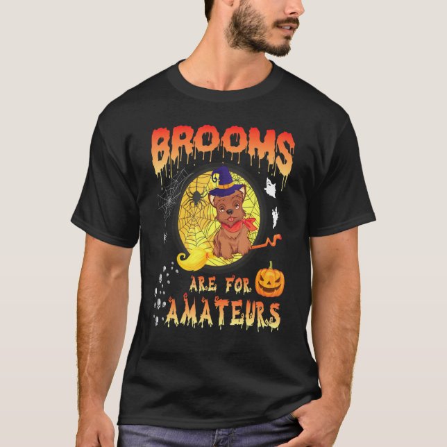Camiseta Yorkie Witying Voando Sobre Fantasmas Da Lua Broom (Frente)