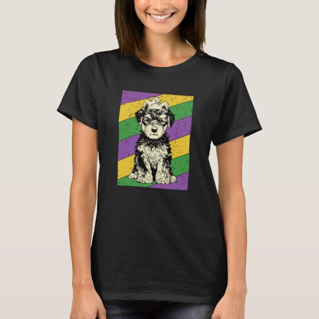 Camiseta Yorkiepoo Jester Mardi Gras Doodle Dog Mom or Dad (Frente)