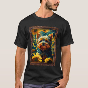 Camiseta Yorkiepoo Pintura Flor de Girassol Mãe Flor de Mãe