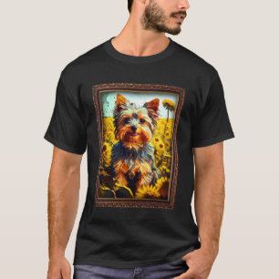 Camiseta Yorkiepoo Pintura Flor de Girassol Mãe Flor de Mãe