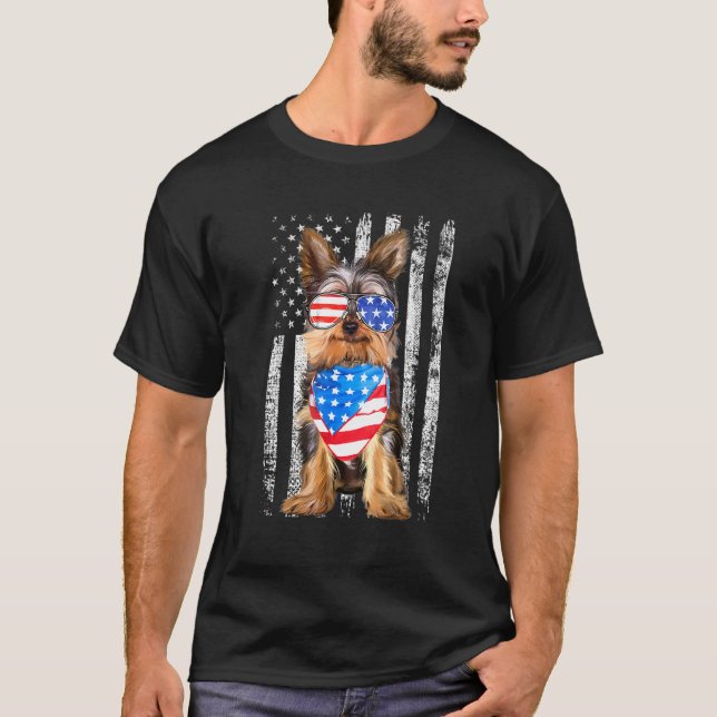 Camiseta Yorkshire American Flag Patriotic Yorkie Dog 4th O (Frente)