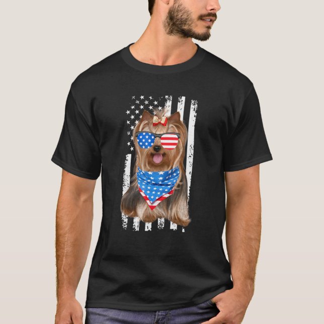 Camiseta Yorkshire American Flag Patriotic Yorkie Dog 4th O (Frente)