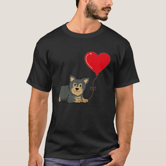 Camiseta Yorkshire com Heart Balloon Dia de os namorados Lo (Frente)