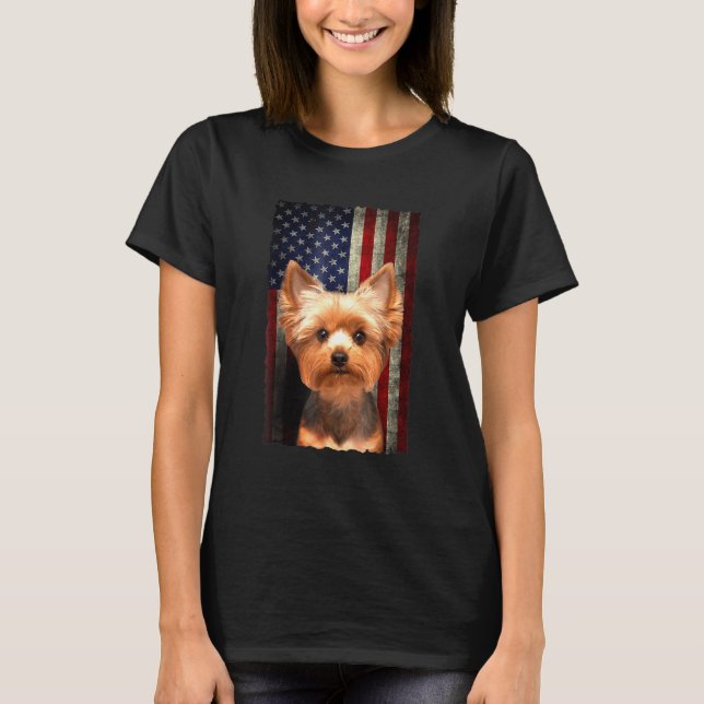 Camiseta Yorkshire Terrier American Flag Usa Patriotic Dog (Frente)