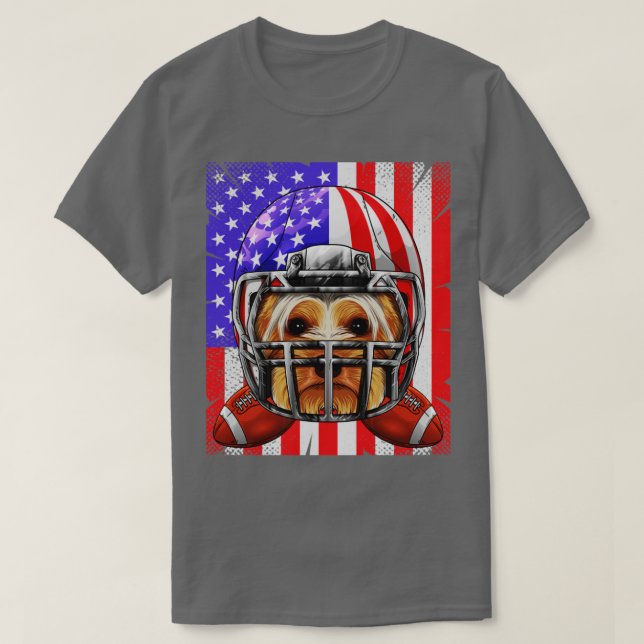 Camiseta Yorkshire Terrier American Football USA Flag Meric (Frente do Design)