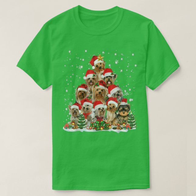 Camiseta YorkShire Terrier Árvore de Natal Papais noeis Sua (Frente do Design)