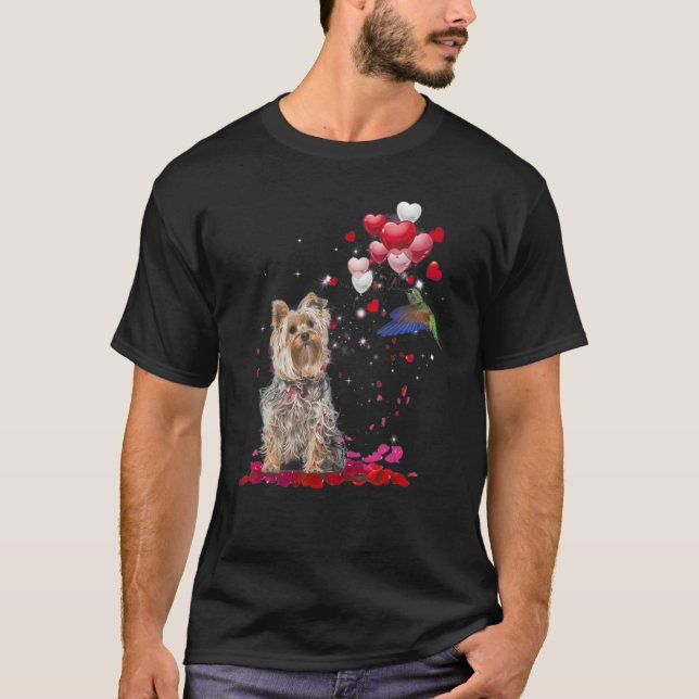Camiseta Yorkshire Terrier Balloon Hummingbird Heart Love R (Frente)
