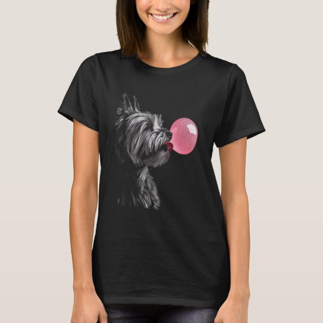 Camiseta Yorkshire Terrier Blowing Bubble Gum Pink (Frente)