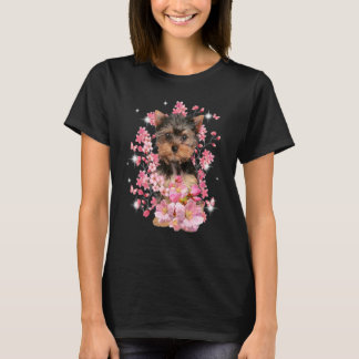 Camiseta Yorkshire Terrier Cherry Blossom Flowers
