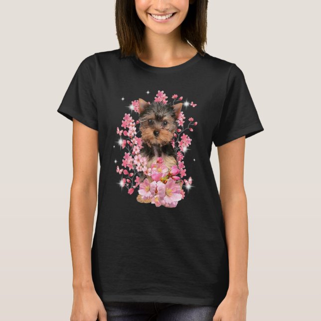 Camiseta Yorkshire Terrier Cherry Blossom Flowers (Frente)