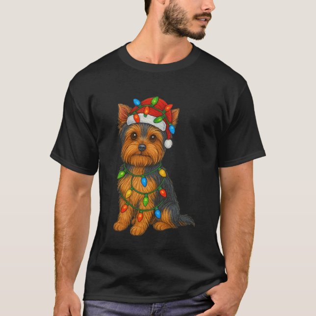 Camiseta Yorkshire Terrier Christmas Lights Dog Lover Xmas  (Frente)