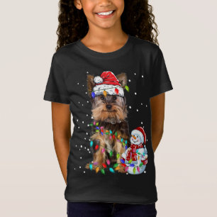 Camiseta Yorkshire Terrier Christmas Santa Hat Xmas Lights