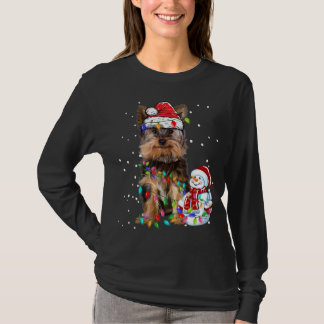 Camiseta Yorkshire Terrier Christmas Santa Hat Xmas Lights