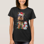 Camiseta Yorkshire Terrier Christmas Santa Hat Xmas Lights<br><div class="desc">Yorkshire Terrier Christmas Santa Hat Xmas Lights Yorkshire Dog</div>