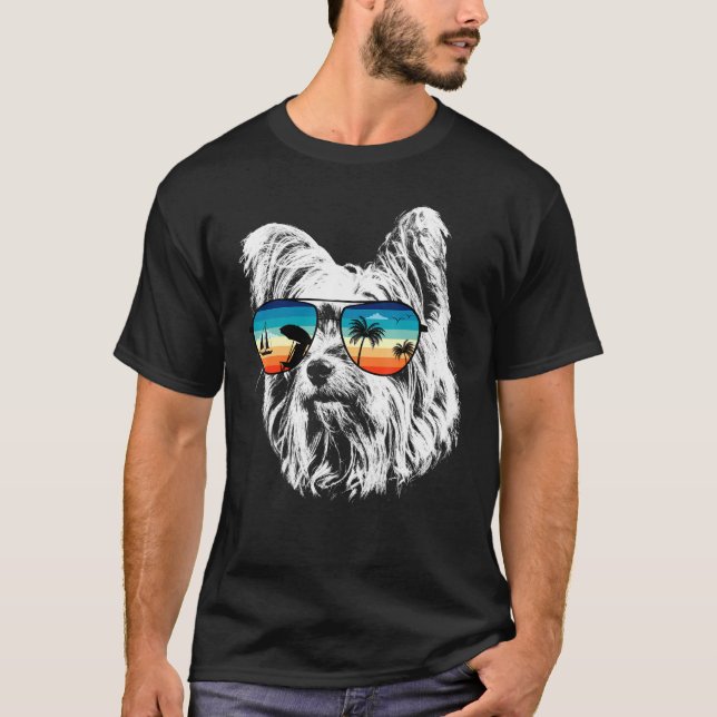 Camiseta Yorkshire Terrier com óculos escuros Rua retrógrad (Frente)