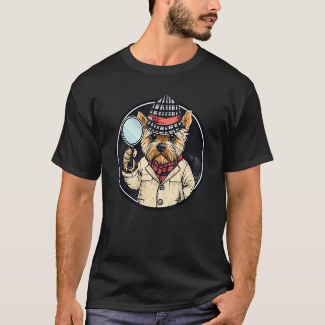 Camiseta Yorkshire Terrier Detetive Funny Dog Mistério (Frente)