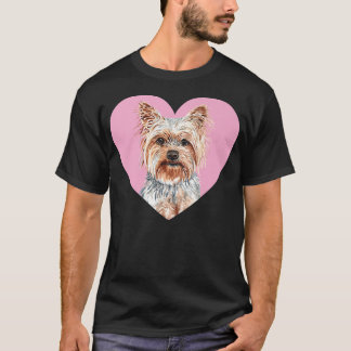 Camiseta Yorkshire Terrier Dia dos Namorados Coração Rosa Y