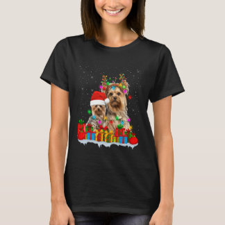 Camiseta Yorkshire Terrier Dog Christmas Lights Reindeer Sa
