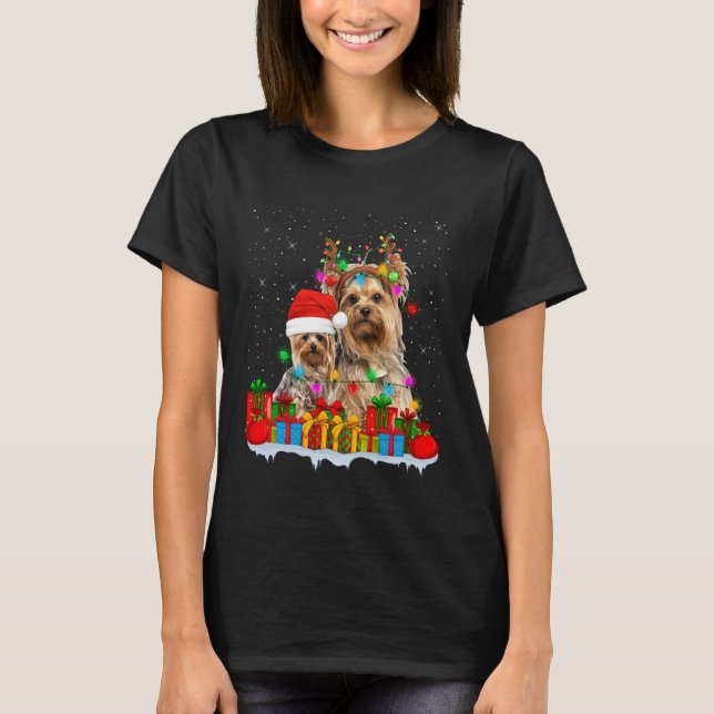Camiseta Yorkshire Terrier Dog Christmas Lights Reindeer Sa (Frente)