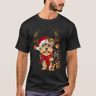 Camiseta Yorkshire Terrier Dog Com Reindeer Horn Funny Chr