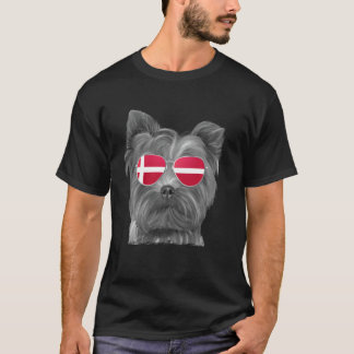 Camiseta Yorkshire Terrier Dog Dinamarca Flag Sunglass