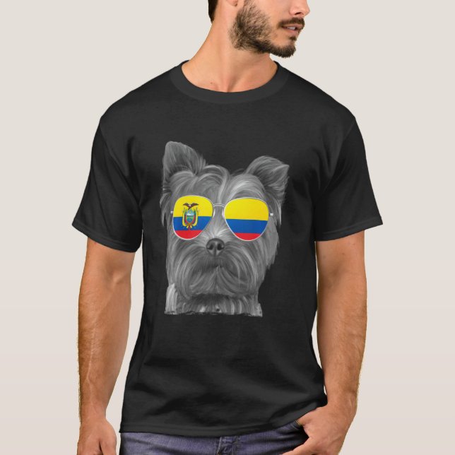 Camiseta Yorkshire Terrier Dog Ecuador Flag Sunglass (Frente)
