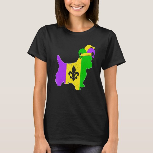 Camiseta Yorkshire Terrier Dog Mardi Gras Carnival Funny Pu (Frente)