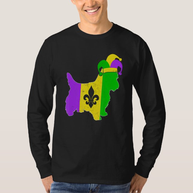 Camiseta Yorkshire Terrier Dog Mardi Gras Carnival Funny Pu (Frente)