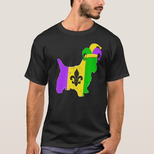 Camiseta Yorkshire Terrier Dog Mardi Gras Carnival Funny Pu (Frente)