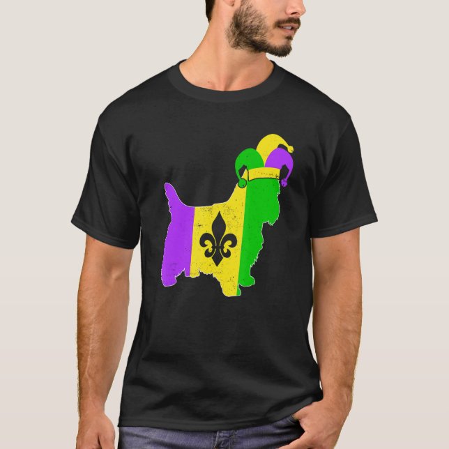 Camiseta Yorkshire Terrier Dog Mardi Gras Carnival Funny Pu (Frente)