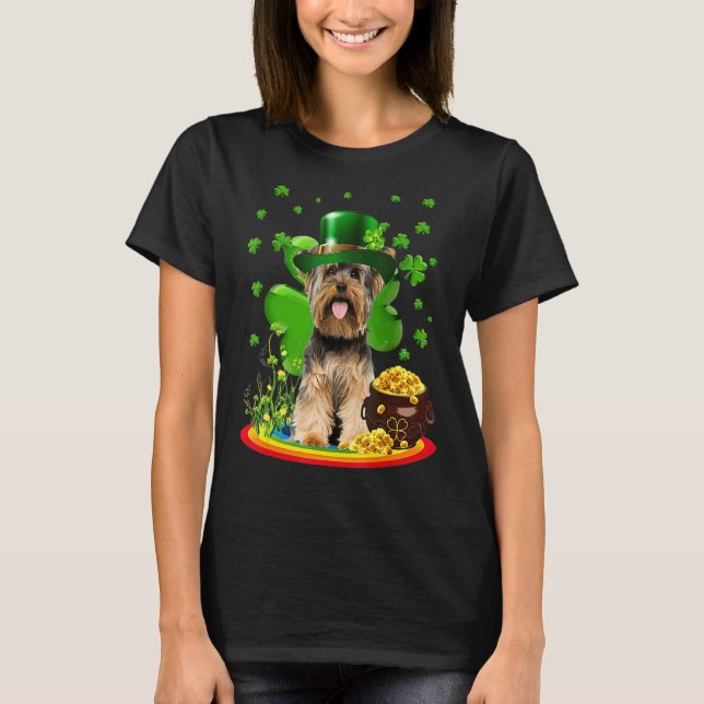 Camiseta Yorkshire Terrier Dog Shamrock Dia de São Patrício (Frente)