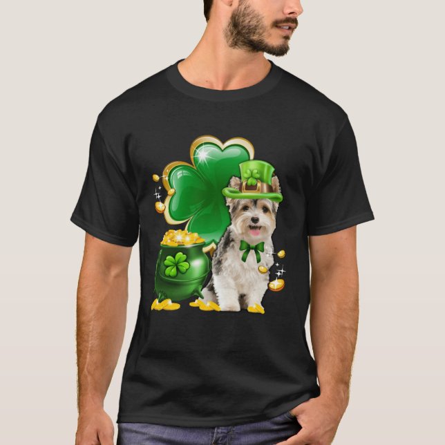 Camiseta Yorkshire Terrier Dog Shamrock Irish Santo Rua Pat (Frente)