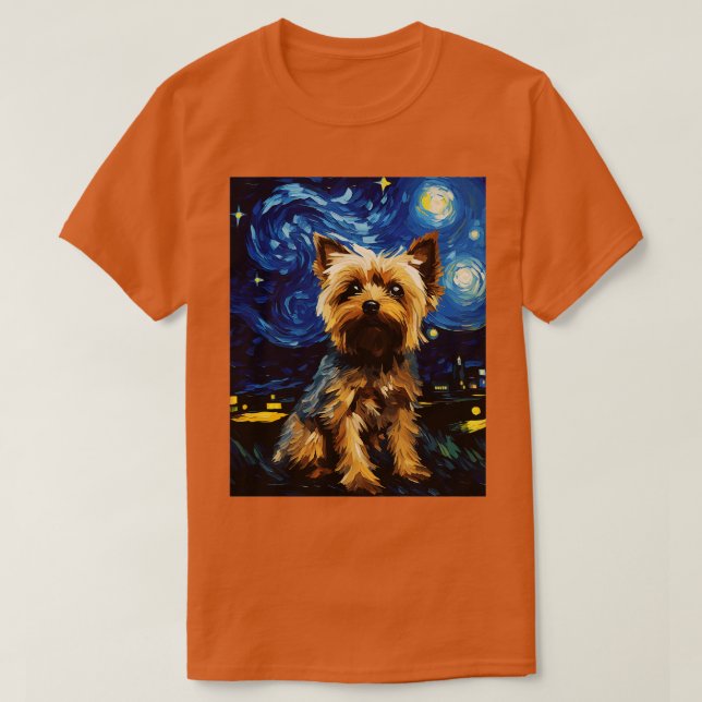 Camiseta Yorkshire Terrier Dog Starry Night Van Gogh Art Lo (Frente do Design)
