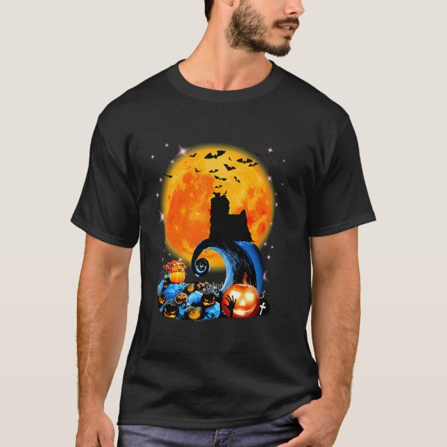 Camiseta Yorkshire Terrier e Yellow Moon Halloween Funny (Frente)