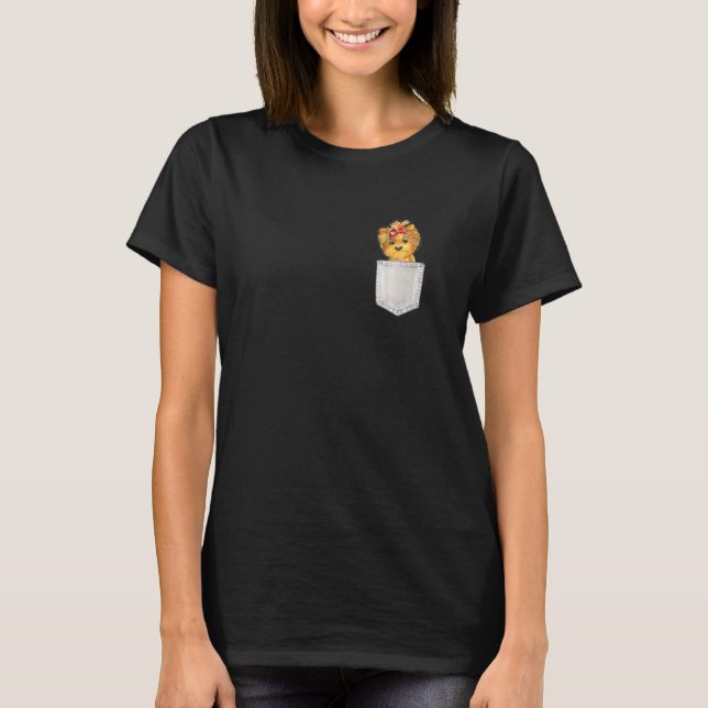 Camiseta Yorkshire Terrier Em Pocket Cute Puppy Dog Proprie (Frente)