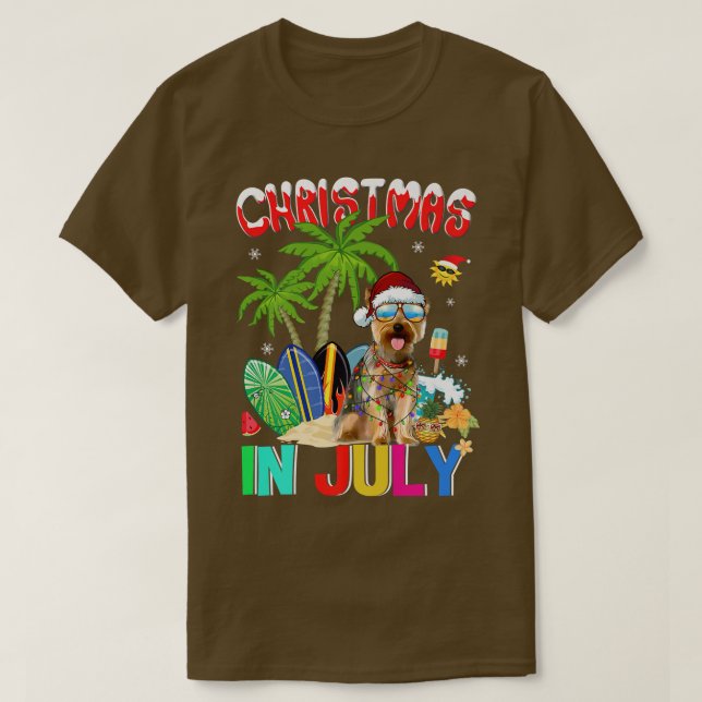 Camiseta Yorkshire Terrier em Santa Hat Sunglass Christma (Frente do Design)