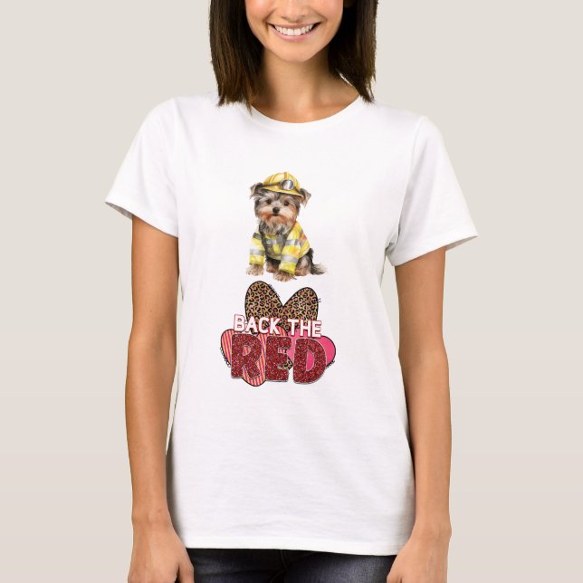 Camiseta Yorkshire Terrier Firefighter Back The Red (Frente)
