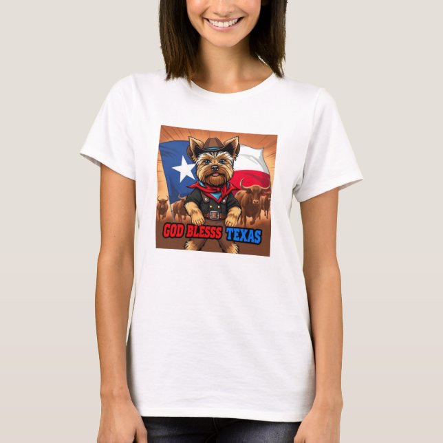 Camiseta Yorkshire Terrier God Bless Texas (Frente)