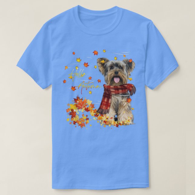 Camiseta Yorkshire Terrier Hello Autumn For Dog Lover Obrig (Frente do Design)