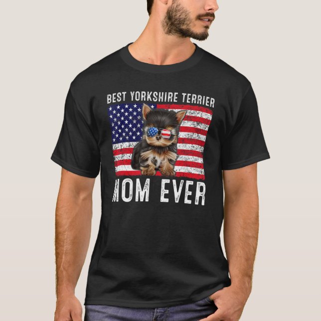 Camiseta Yorkshire Terrier Mãe Usa American Flag Yorkshire (Frente)