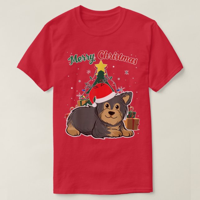 Camiseta Yorkshire Terrier Natal Árvore Neves Flakes Xmas (Frente do Design)