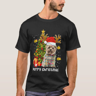 Camiseta Yorkshire Terrier Papais noeis Árvore de Natal Luz