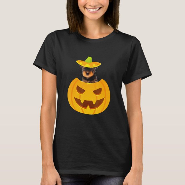 Camiseta Yorkshire Terrier Purgando De Jack O Lantern (Frente)