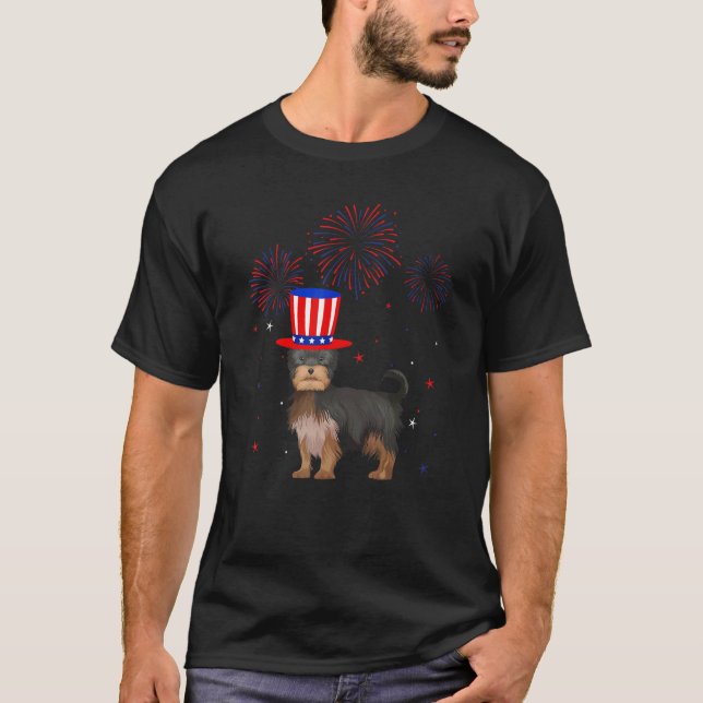 Camiseta Yorkshire Terrier Red White Fireworks Decor 4 (Frente)