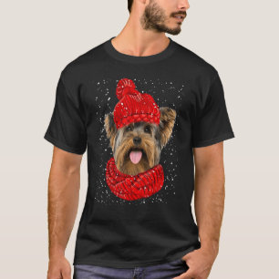Camiseta Yorkshire Terrier Red Winter Hat Christmas Scarf D