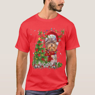 Camiseta Yorkshire Terrier Reindeer Árvore de Natal Light D