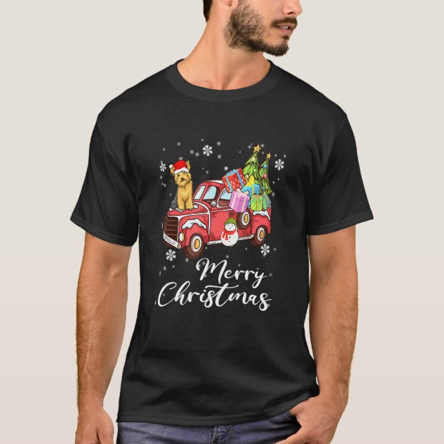 Camiseta Yorkshire Terrier Riding Red Truck Felry Natal (Frente)