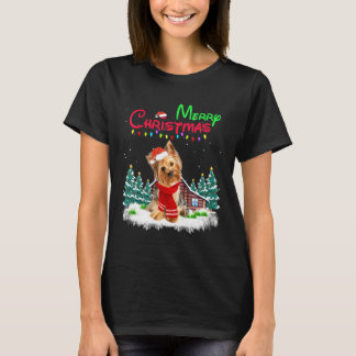 Camiseta Yorkshire Terrier Santa Hat Feliz das Luzes de Nat