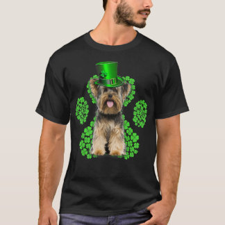 Camiseta Yorkshire Terrier Shamrock Paw Clovers Rua Patrick